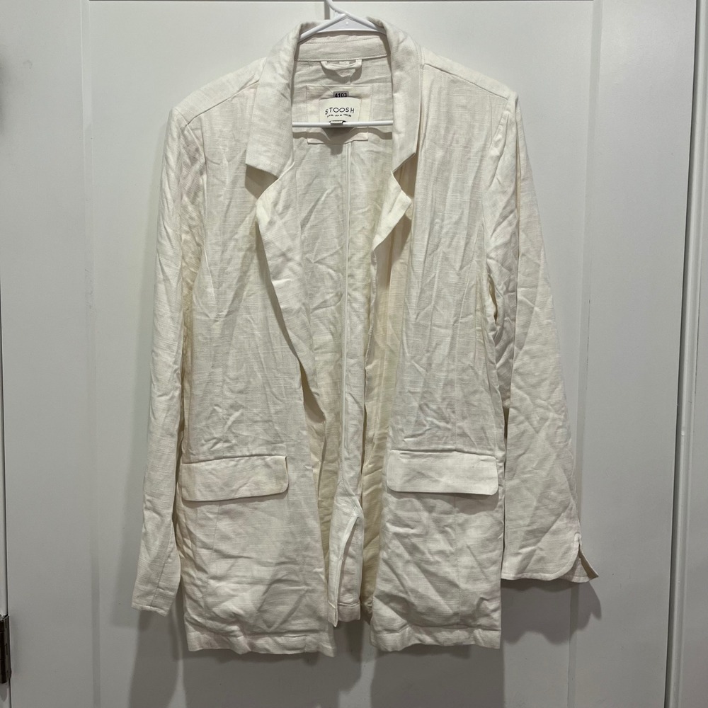 STOOSH Womens White Open Front Blazer Jacket Size XL Long Sleeve Flap Pockets